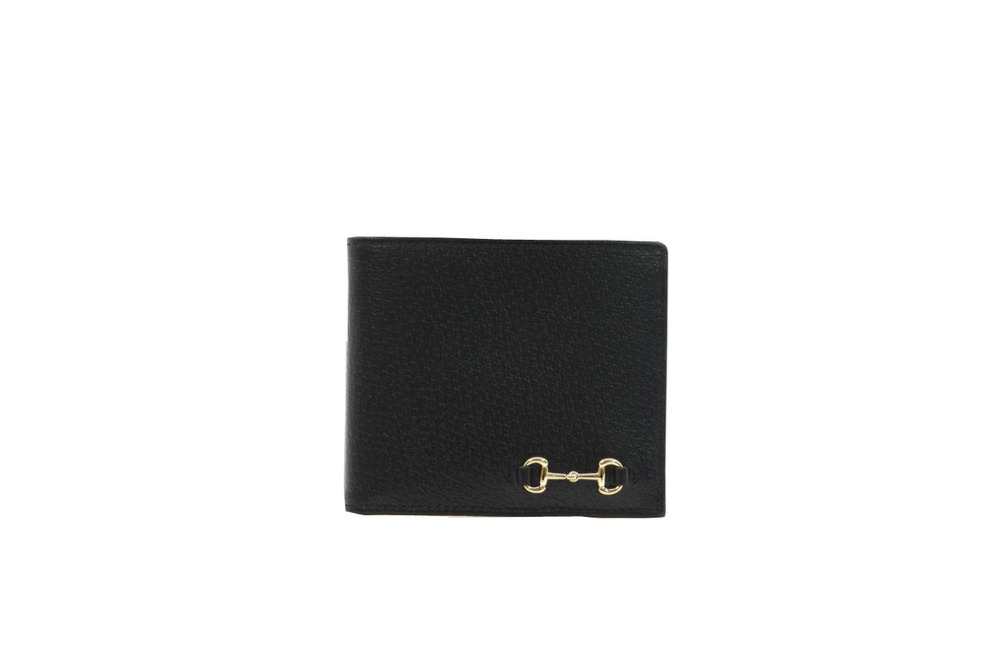 Gucci Black fold Horsebit Bi Compact Leather Wallet Black